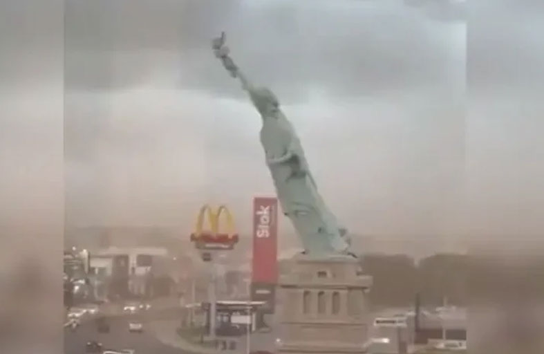 انهيار تمثال الحرية «البرازيلي» أمام المارة بفعل الرياح