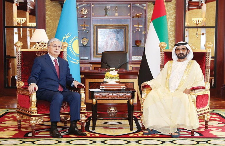 محمد بن راشد يستقبل الرئيس الكازاخستاني ويؤكد حرص الإمارات على بناء جسور أرحب للتواصل الإنساني والسياحي والثقافي مع كازاخستان 