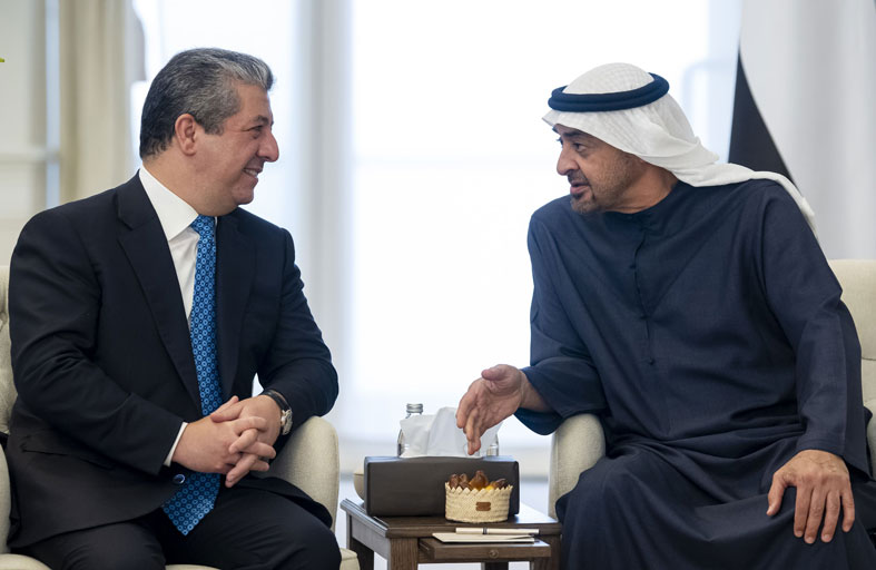 رئيس الدولة يستقبل رئيس حكومة إقليم كردستان العراق بحضور محمد بن راشد 