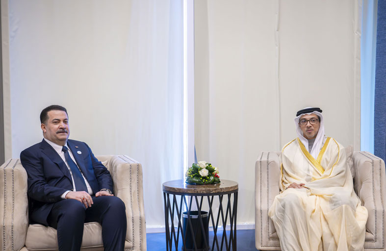 منصور بن زايد يلتقي الرئيس التركي ورئيس الوزراء العراقي على هامش قمة شرم الشيخ للسلام 