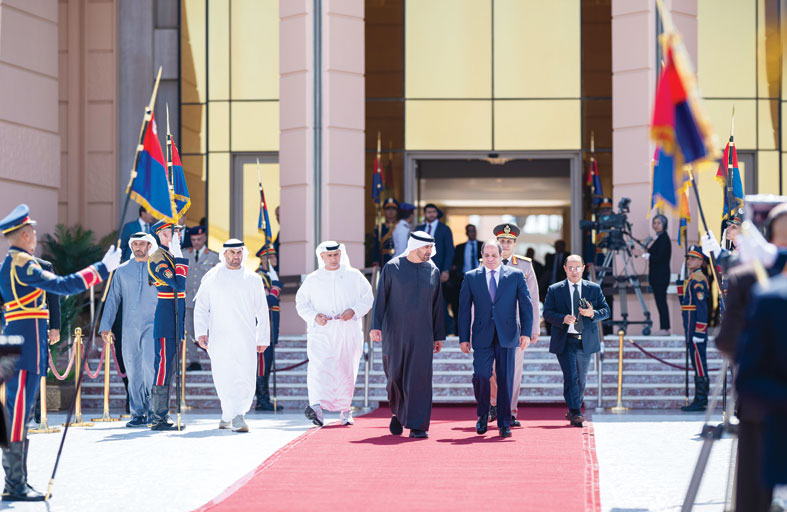 رئيس الدولة والرئيس المصري يؤكدان أن حل الدولتين هو المسار الوحيد لتحقيق السلام بالمنطقة 