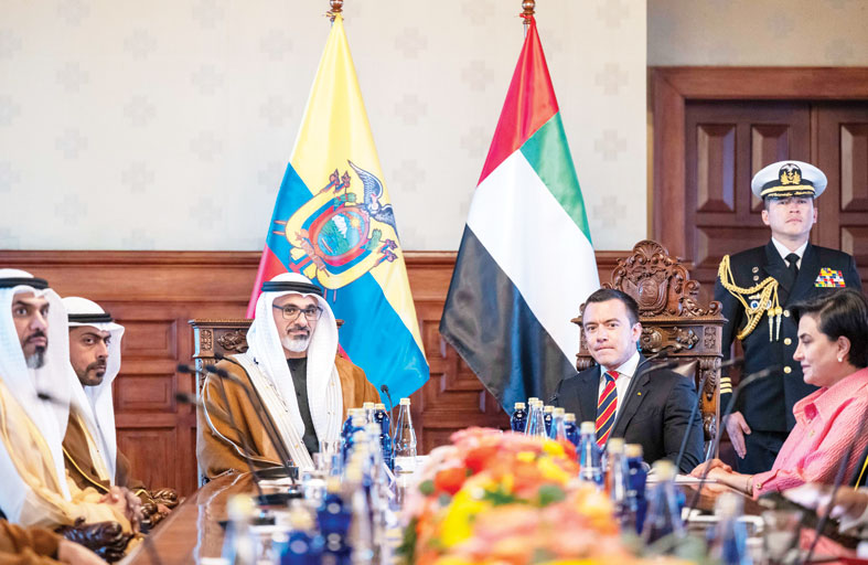 ولي عهد أبوظبي ورئيس الإكوادور يبحثان تعزيز التعاون الثنائي تزامناً مع الإعلان عن اتفاقية الشراكة الاقتصادية الشاملة بين البلدين 