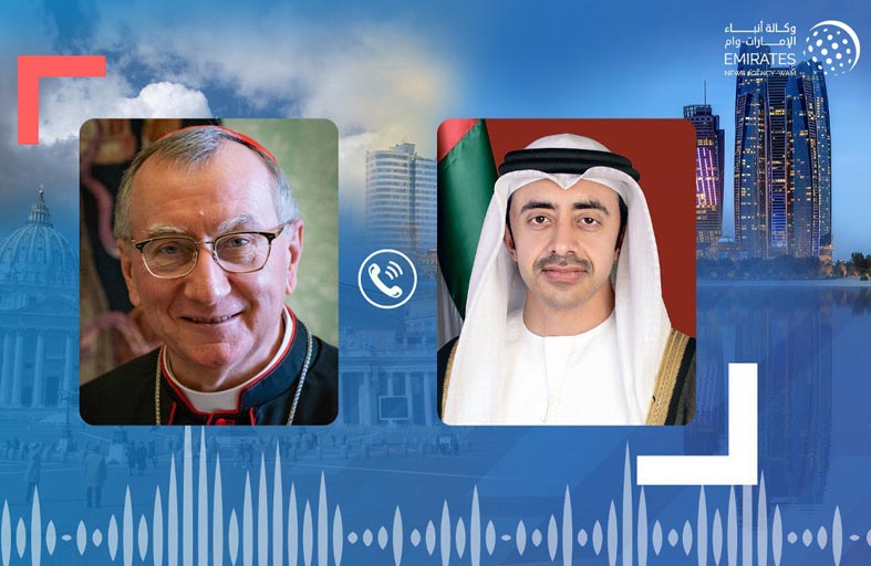 خلال اتصال هاتفي مع عبدالله بن زايد .. وزير خارجية الفاتيكان : الإمارات نموذج رائد للتضامن الإنساني العالمي