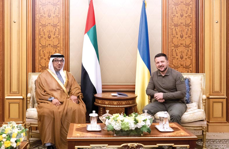منصور بن زايد يلتقي الرئيس الأوكراني على هامش القمة العربية الـ 32