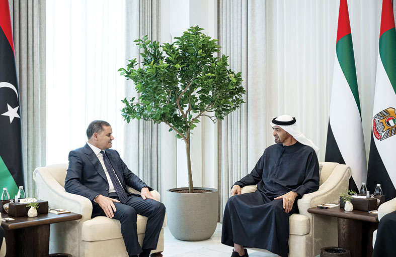 رئيس الدولة يبحث مع رئيس حكومة الوحدة الوطنية في ليبيا علاقات البلدين والتطورات في المنطقة 