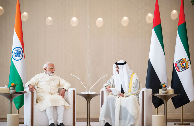رئيس الدولة ورئيس وزراء الهند يبحثان تعزيز الشراكة الإستراتيجية الشاملة بين البلدين والتطورات الإقليمية 