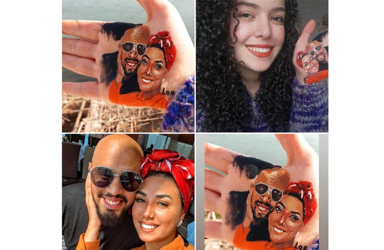 رسامة تخطف الأنظار بلوحات على كف اليد