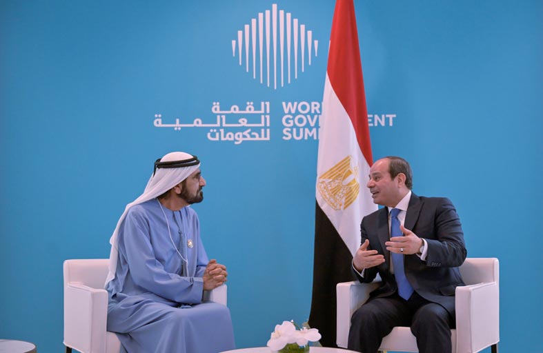 محمد بن راشد يستقبل الرئيس المصري ويستعرض معه تطور الشراكة الاستراتيجية بين الدولتين