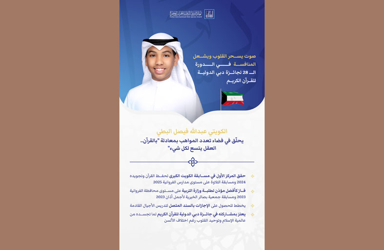 الكويتي عبدالله فيصل البطي صوت يشعل المنافسة في الدورة الـ «28» لجائزة دبي الدولية للقرآن الكريم
