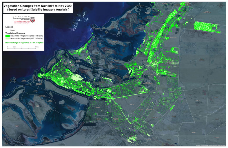 بلدية مدينة أبوظبي تستخدم أحدث ابتكارات وتقنيات الأقمار الصناعية لمراقبة وتطوير الزراعة التجميلية