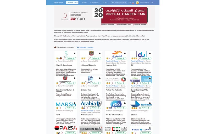 فرص وظيفية متنوعة لـ 840 من خريجي وطلبة جامعة زايد خلال المعرض المهني الافتراضي
