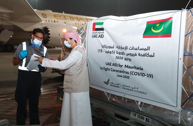 الإمارات ترسل مساعدات طبية وغذائية إلى موريتانيا لدعمها في مكافحة انتشار فيروس كورونا