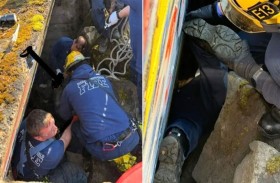 انتشال رجل عالق في شق صخري 