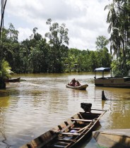 عائلة تبحر في مياه نهر بيريبا قبل قمة دول غابات الأمازون المطيرة، في بيليم ، ولاية بارا ، البرازيل. رويترز