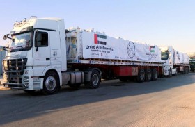 وصول قافلة مساعدات إماراتية إلى قطاع غزة لإغاثة الأسر الفلسطينية النازحة وذلك لأول مرة منذ إغلاق معبر رفح