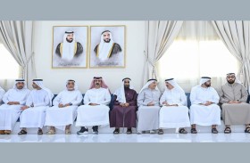 حاكم أم القيوين وأولياء العهود وسيف بن زايد يقدمون واجب العزاء بوفاة عبدالله أمين الشرفاء