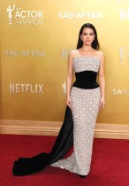 الممثلة الأمريكية إيميرود توبيا لدى حضورها حفل توزيع جوائز الممثلين السنوي في لوس أنجلوس. ا ف ب 